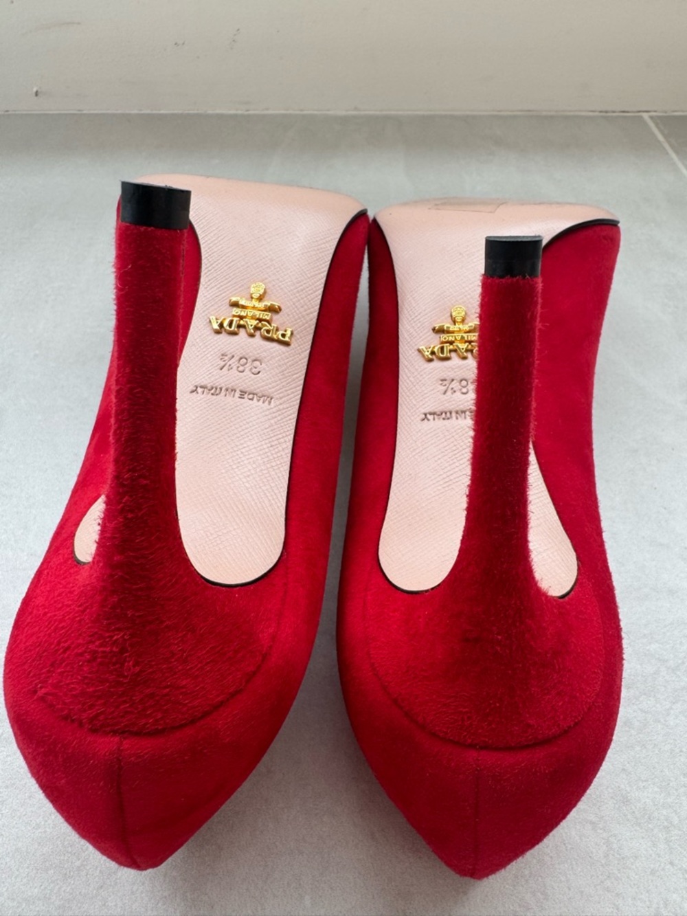 Prada Red Suede Pointed Toe Pumps - Picture 7 of 10